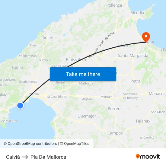 Calvià to Pla De Mallorca map