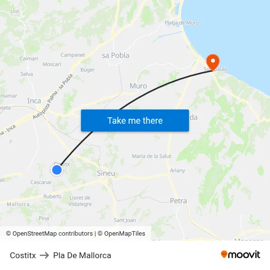 Costitx to Pla De Mallorca map