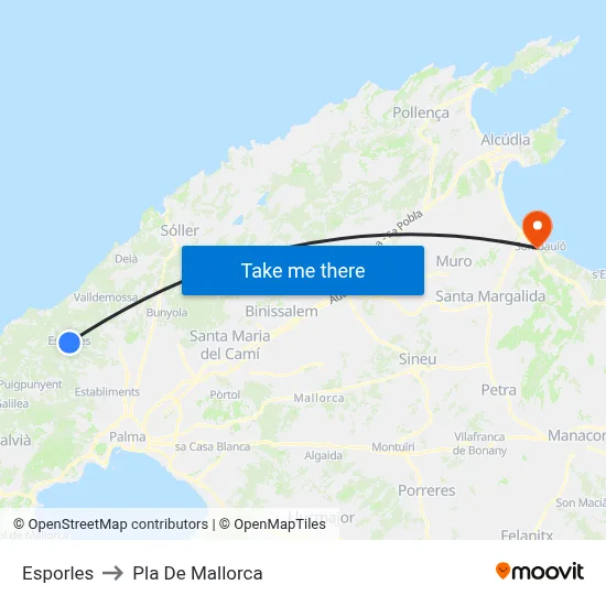 Esporles to Pla De Mallorca map
