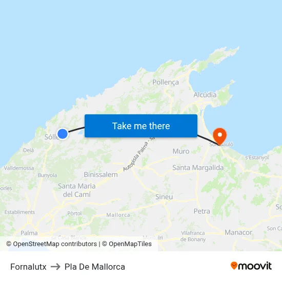 Fornalutx to Pla De Mallorca map