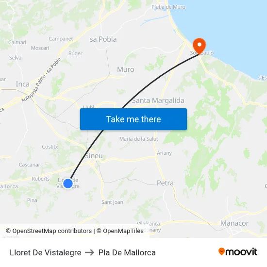 Lloret De Vistalegre to Pla De Mallorca map