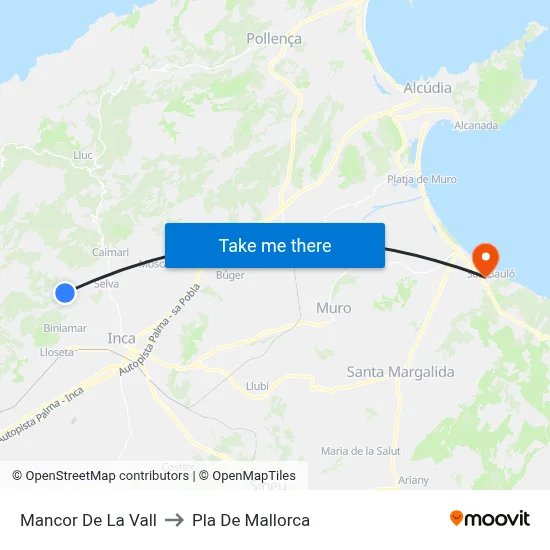 Mancor De La Vall to Pla De Mallorca map