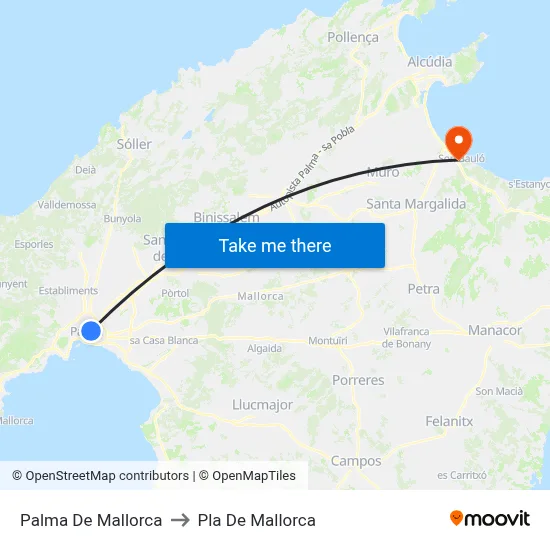 Palma De Mallorca to Pla De Mallorca map