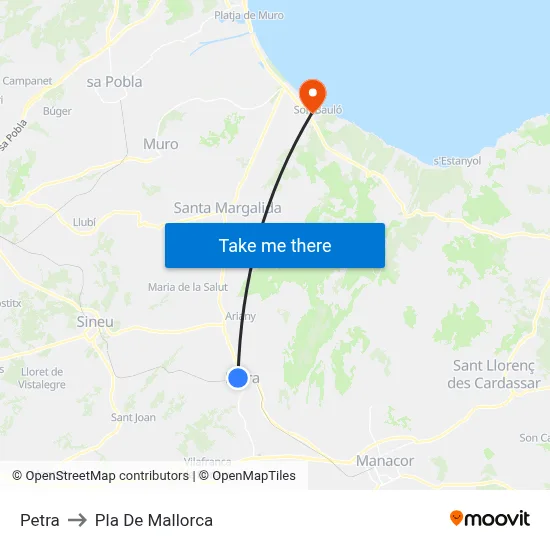 Petra to Pla De Mallorca map