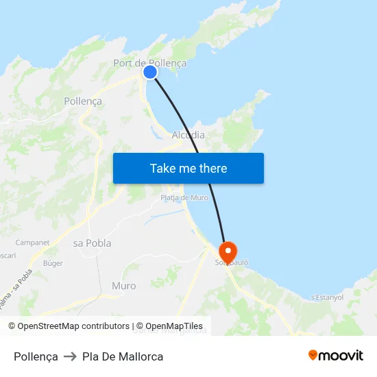 Pollença to Pla De Mallorca map