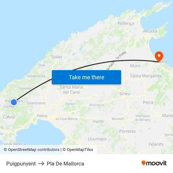 Puigpunyent to Pla De Mallorca map
