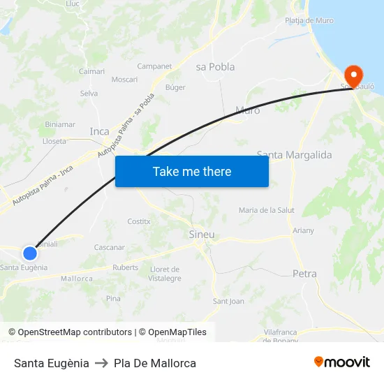 Santa Eugènia to Pla De Mallorca map