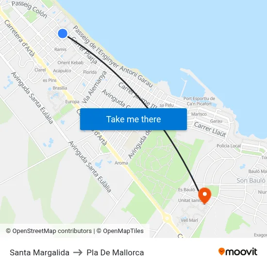 Santa Margalida to Pla De Mallorca map