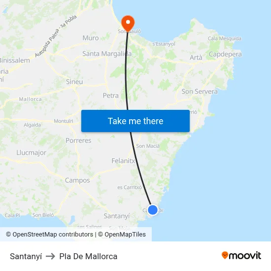 Santanyí to Pla De Mallorca map