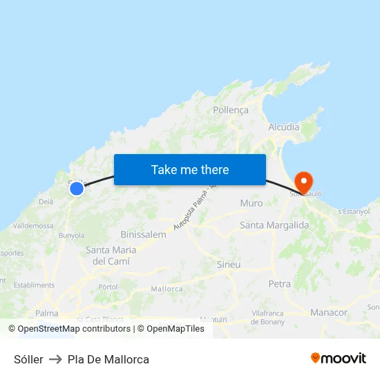 Sóller to Pla De Mallorca map