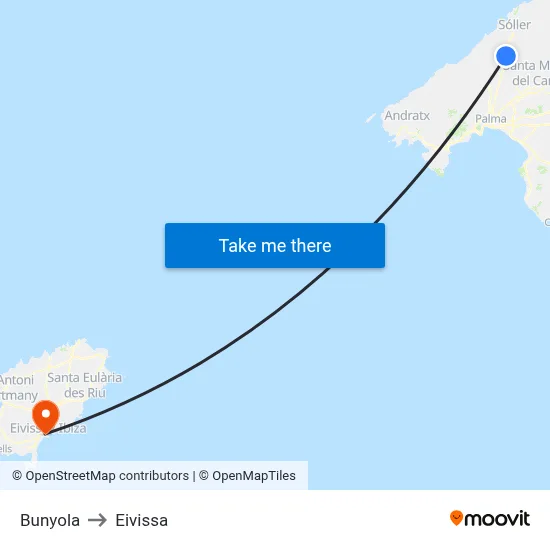 Bunyola to Eivissa map