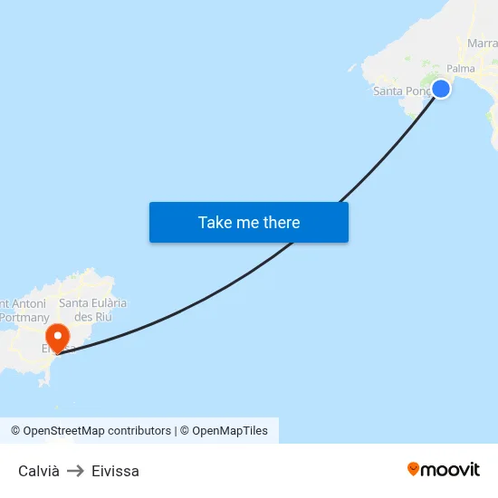 Calvià to Eivissa map