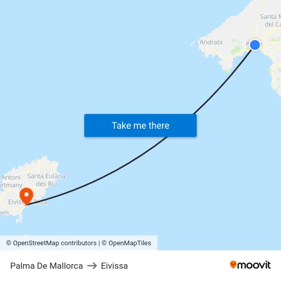 Palma De Mallorca to Eivissa map