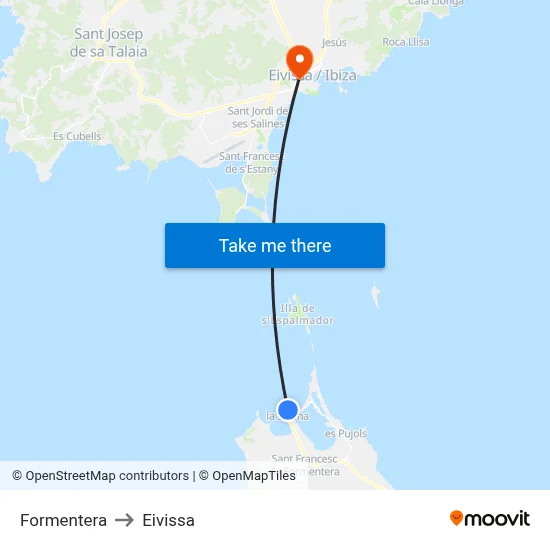 Formentera to Eivissa map