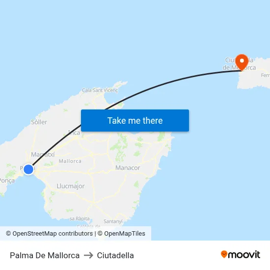 Palma De Mallorca to Ciutadella map
