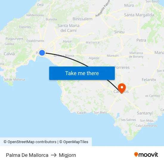 Palma De Mallorca to Migjorn map