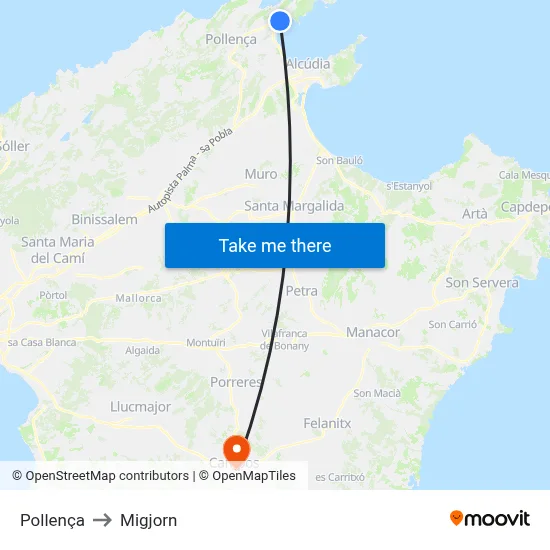 Pollença to Migjorn map