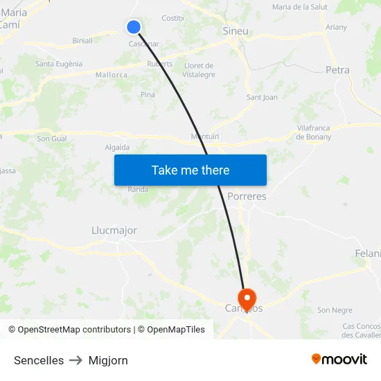 Sencelles to Migjorn map