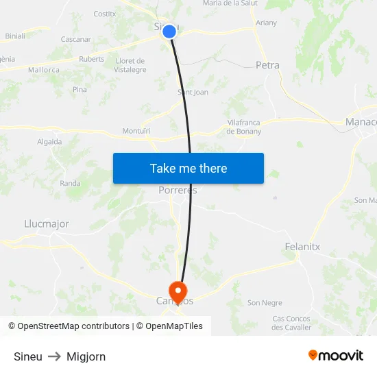 Sineu to Migjorn map