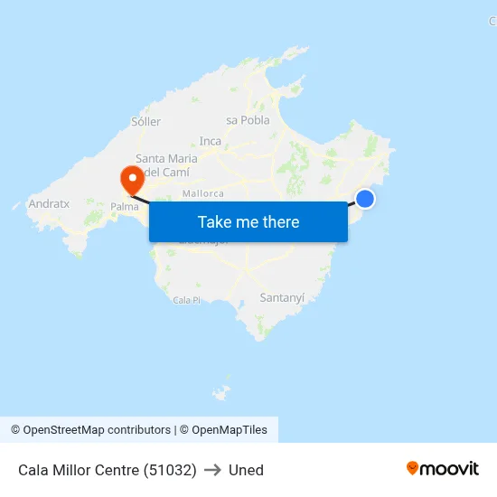 Cala Millor Centre (51032) to Uned map