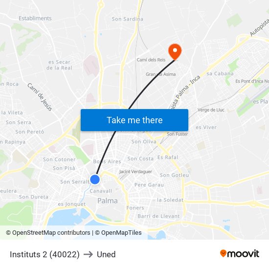Instituts 2 (40022) to Uned map