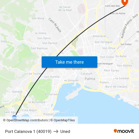 Port Calanova 1 (40019) to Uned map