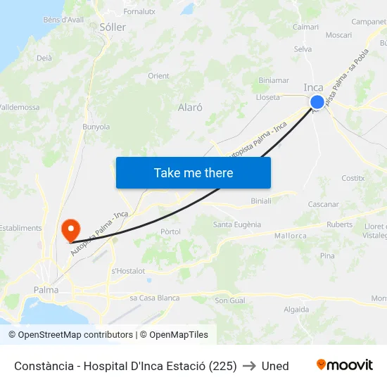 Constància - Hospital D'Inca Estació (225) to Uned map