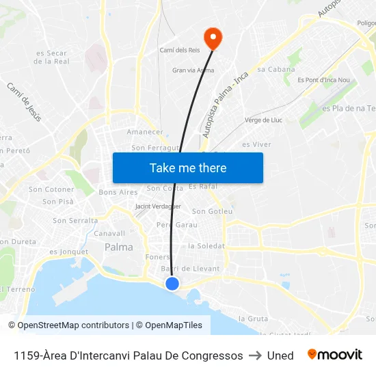 1159-Àrea D'Intercanvi Palau De Congressos to Uned map