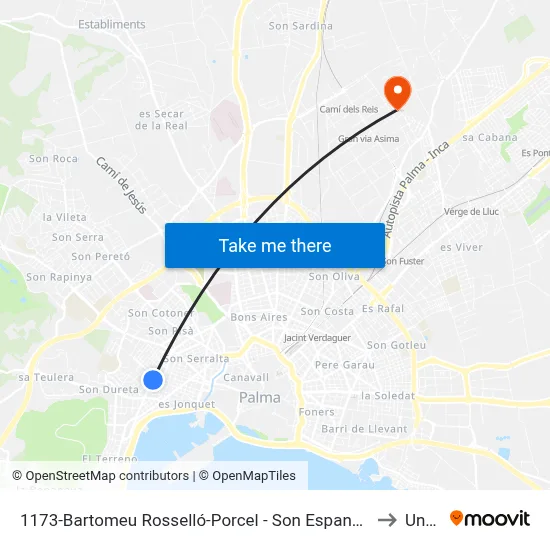 1173-Bartomeu Rosselló-Porcel - Son Espanyolet to Uned map