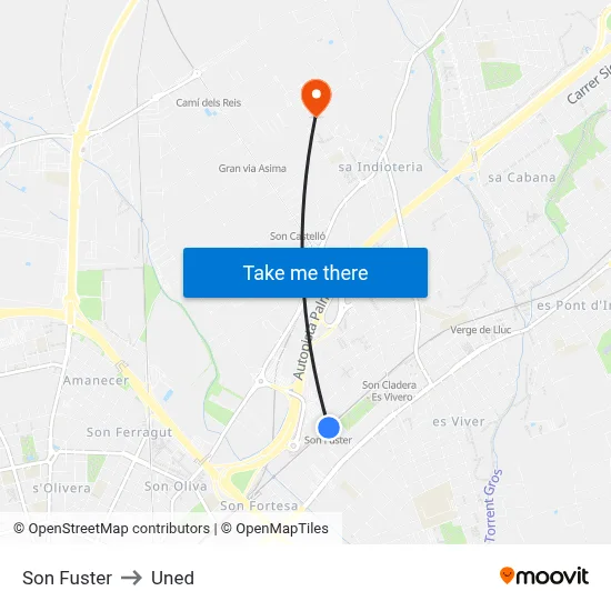 Son Fuster to Uned map