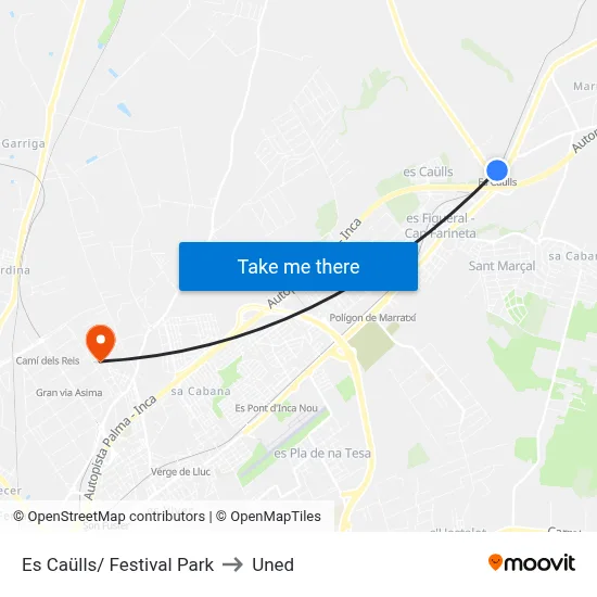 Es Caülls/ Festival Park to Uned map