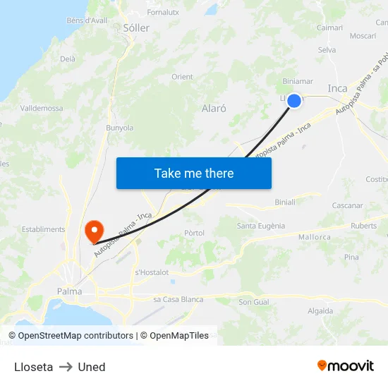 Lloseta to Uned map
