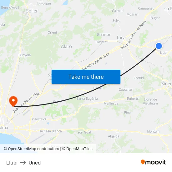 Llubí to Uned map