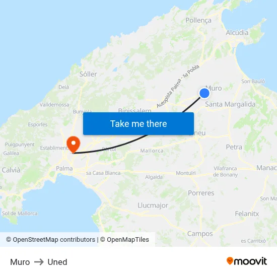 Muro to Uned map