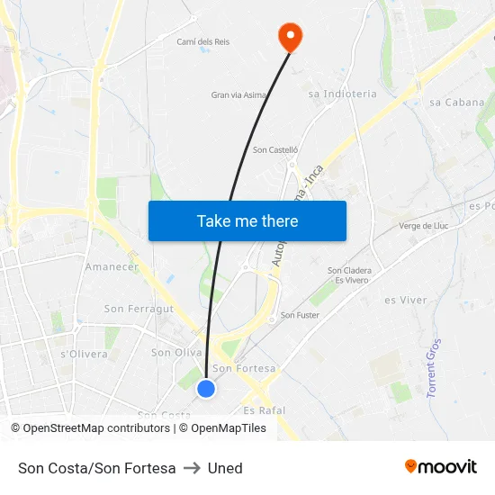 Son Costa/Son Fortesa to Uned map