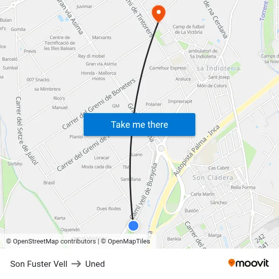 Son Fuster Vell to Uned map
