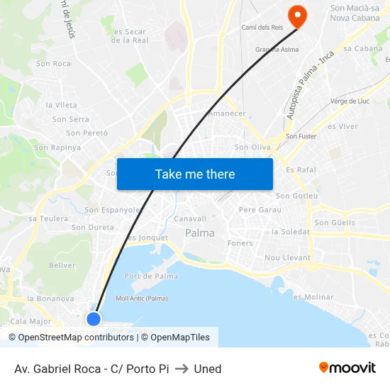 Av. Gabriel Roca - C/ Porto Pi to Uned map