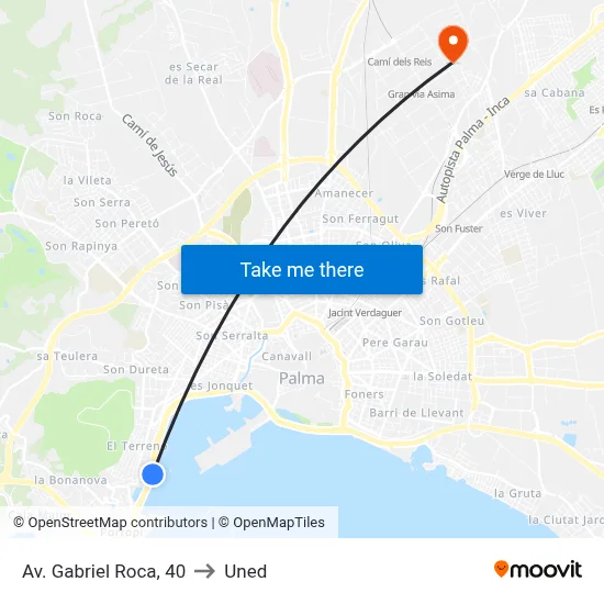 Av. Gabriel Roca, 40 to Uned map