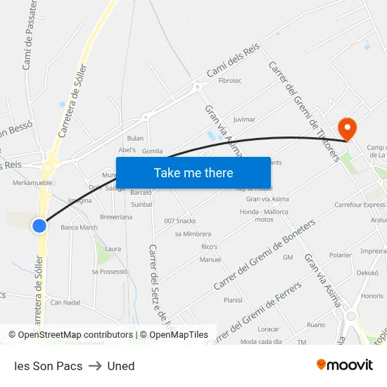 Ies Son Pacs to Uned map