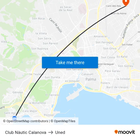 Club Nàutic Calanova to Uned map