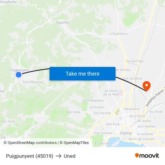 Puigpunyent (45019) to Uned map