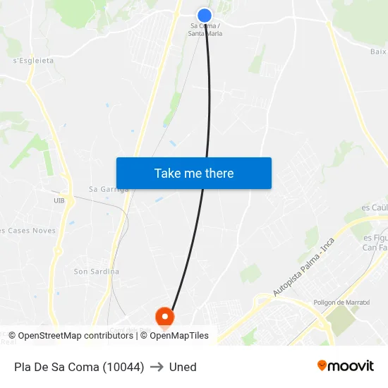 Pla De Sa Coma (10044) to Uned map