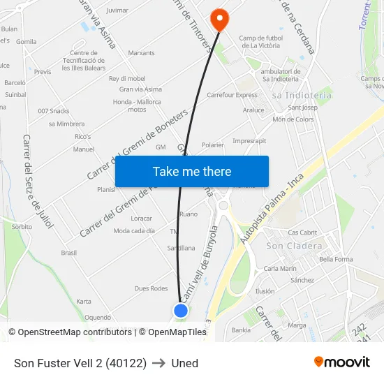Son Fuster Vell 2 (40122) to Uned map