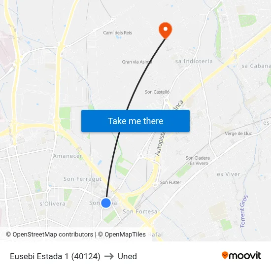Eusebi Estada 1 (40124) to Uned map