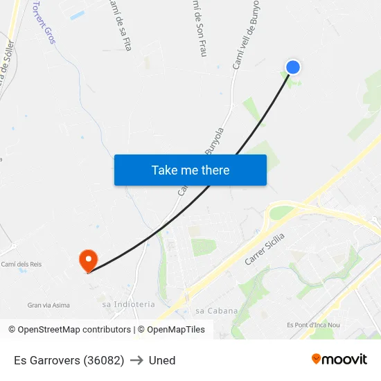 Es Garrovers (36082) to Uned map