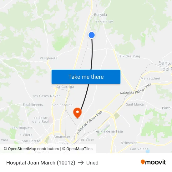 Hospital Joan March (10012) to Uned map
