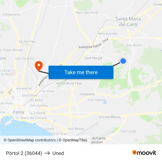 Pòrtol 2 (36044) to Uned map