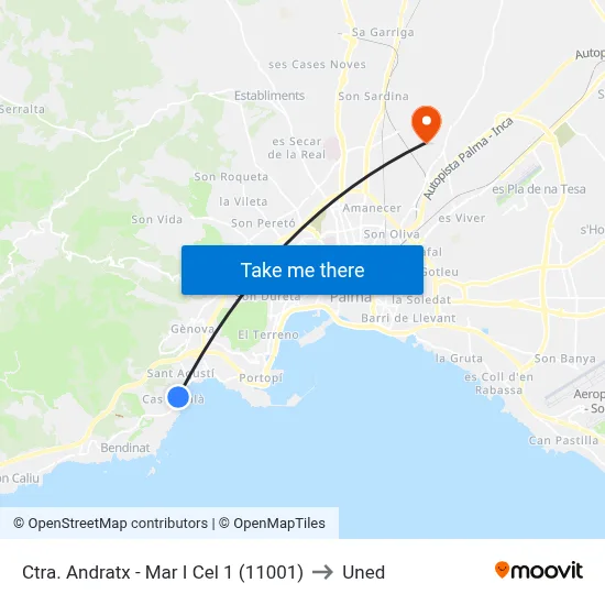 Ctra. Andratx - Mar I Cel 1 (11001) to Uned map