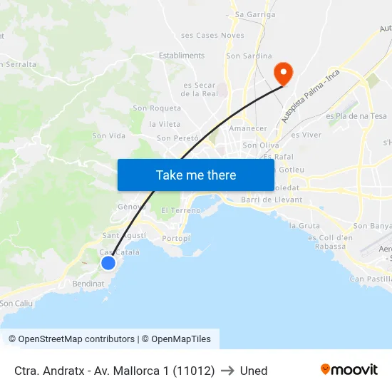 Ctra. Andratx - Av. Mallorca 1 (11012) to Uned map