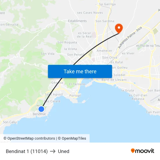 Bendinat 1 (11014) to Uned map
